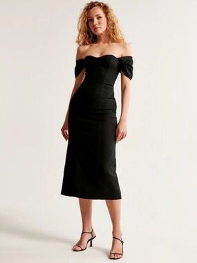 Abercrombie & Fitch Clean Off-The-Shoulder Midi Dress Black Size L Tall NWT